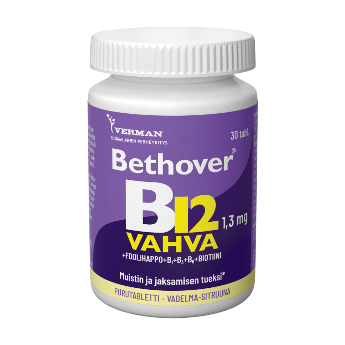 Bethover Strong B12 Vadelma-Sitruuna 30 tabl bild 2