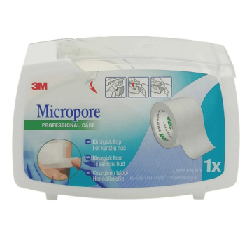 Micropore 2,5cm x 9,1m valkoinen katkokela 1 kpl