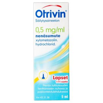 OTRIVIN SÄILYTYSAINEETON 0,5 mg/ml nenäsumute, liuos 5 ml