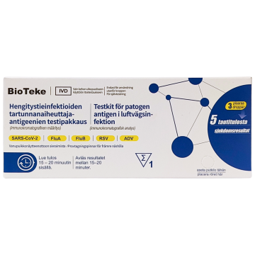 BioTeke 5in1 Hengitystieinfektioiden tartunnanaiheuttaja-antigeenien testipak. 1 kpl
