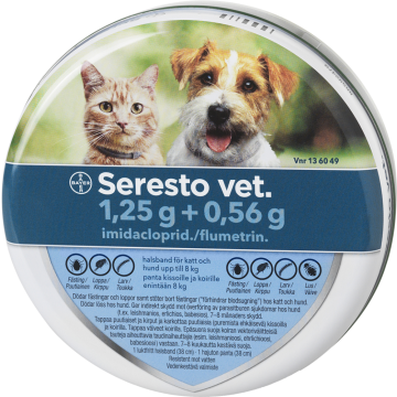 SERESTO VET KISSOILLE JA KOIRILLE ALLE 8 KG 1,25+0,56 g panta 1 kpl